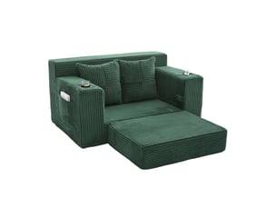 Canapé-lit tcqpz 2 places 151 x 133 x 64 cm en velours côtelé vert émeraude avec poches latérales