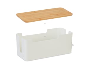 Boîte de rangement câbles pour meuble tv 35 x 15 x 15 cm design moderne pratique en bambou naturel 13_0014420