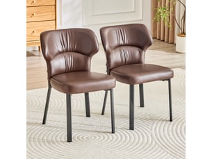 Lot de 2 chaises de salle à manger à dossier rembourré  - pieds en métal, simili cuir marron