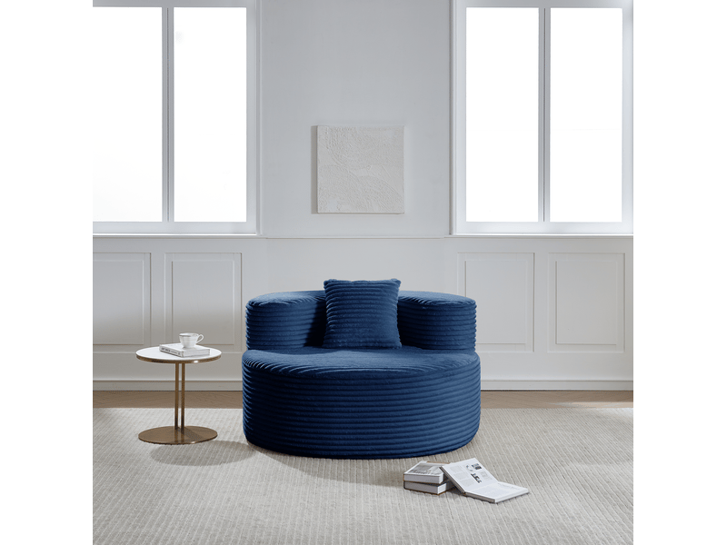  Fauteuil pouf ulevr cloud compressé en velours côtelé bleu, mousse haute densité, sans montage, 112 x 105 x 59 cm  - Conforama D