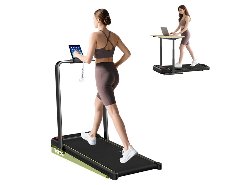  Tapis de marche 2 en 1, tapis de course pliable inclinaison à 10% 6 kmh, moteur 2,0 hp, télécommande 109x48x100cm noir  - Conforama A
