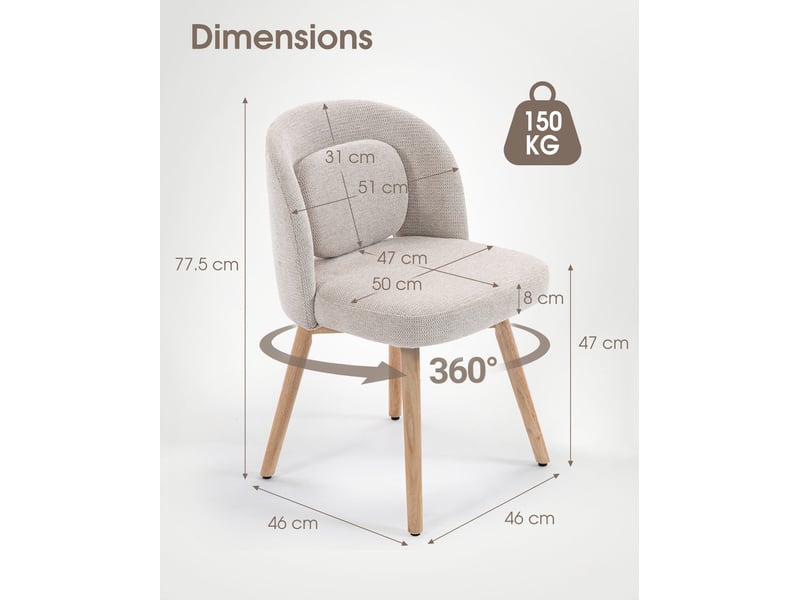  Lot de 2 chaises de salle à manger pivotantes à 360°, velours et bois d'hévéa beige  - Conforama E