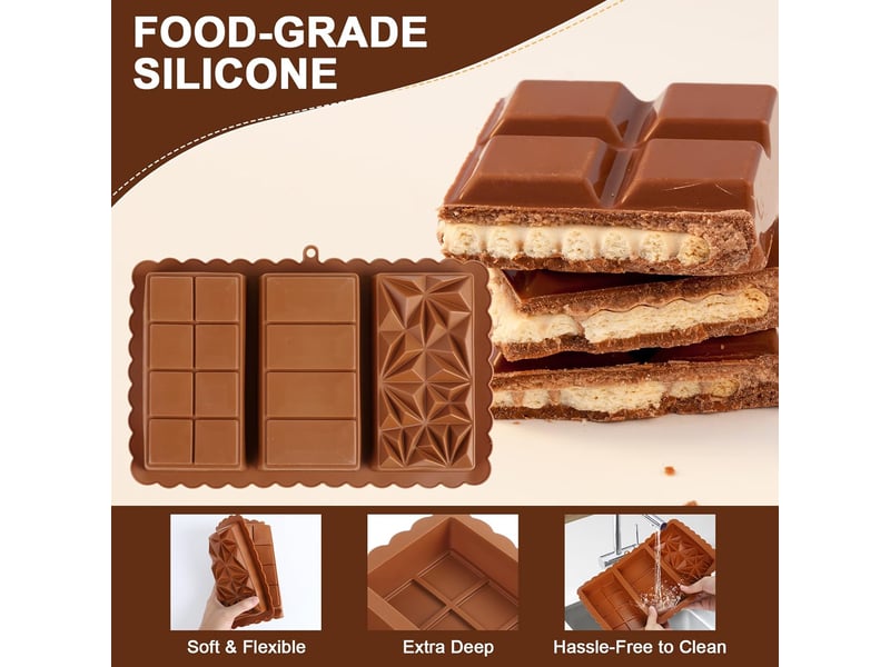 Moule tablette chocolat, 3 en 1 moule silicone tablette de chocolat profond, -40-230°c, avec spatule, pour faire du chocolat, fondant, gelée - Conforama D