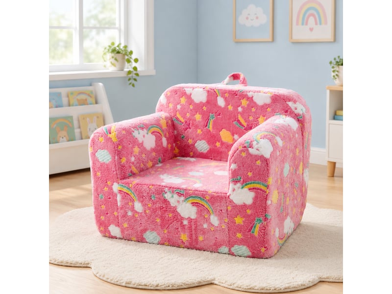  Fauteuil enfant avec accoudoirs, poches latérales et housse amovible lavable, en tissu et éponge rose  - Conforama C