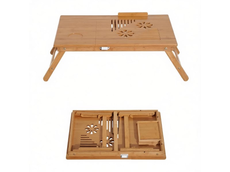 Table de lit pliable et inclinable en bambou 55 x 35 x 32.5 cm T5828P543145 - Conforama A