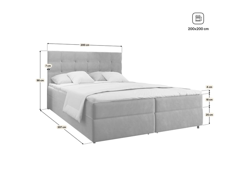  Boxspring glos 200x200 cm, lit complet avec matelas, marron  - Conforama E