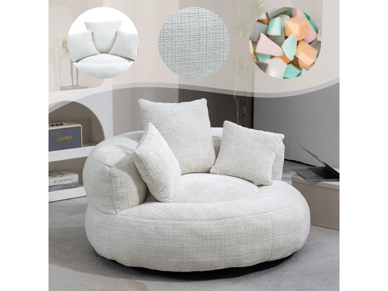  Fauteuil inclinable - à dossier haut - avec 3 coussins - résistant et confortable - chenielle - beige  - Conforama D