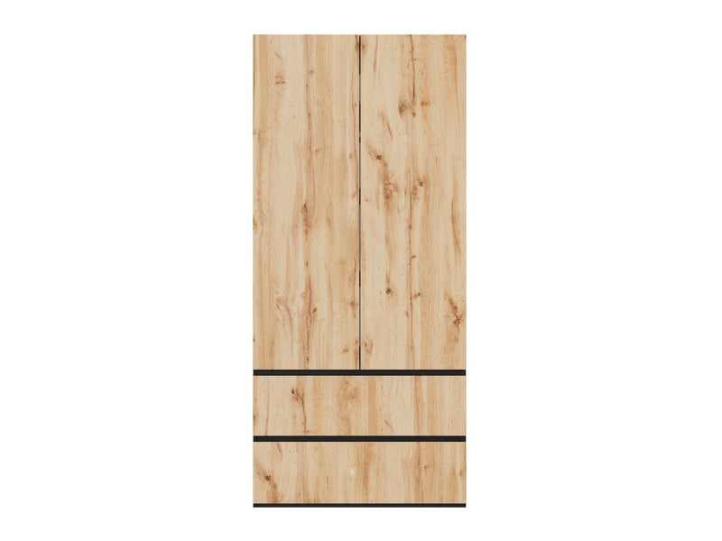  Armoire 2 portes 90 x 50 x 200 cm – chêne artisan et blanc – penderie, 2 tiroirs et rangement haut  - Conforama D