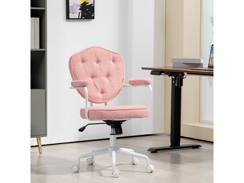  Magnifique chaise de bureau rose, avec revêtement doux et capitonné, réglable en hauteur.  - Conforama C