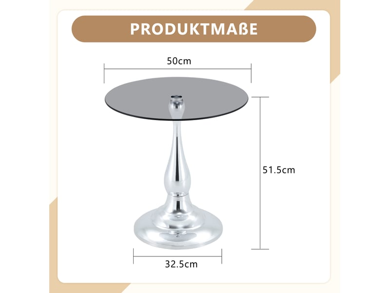  Table d'appoint ronde en verre trempé 50 cm, piètement métal argenté, h 51,5 cm  - Conforama C