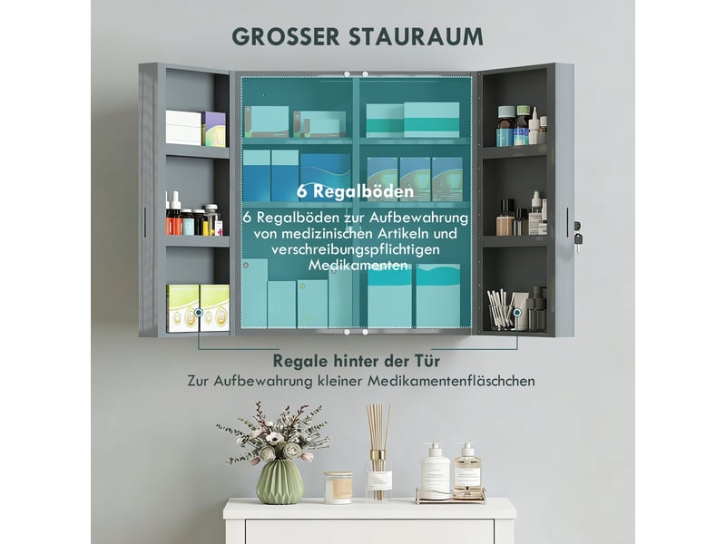  Armoire à pharmacie murale verrouillable, acier gris anthracite, 6 étagères  - Conforama W