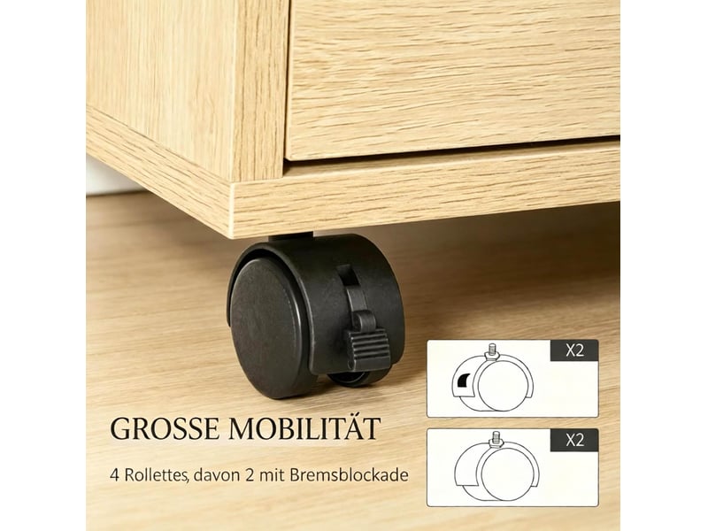  Caisson mobile de bureau à 4 tiroirs 46 x 40 x 65 cm – naturel – roulettes 360° avec 2 freins  - Conforama E