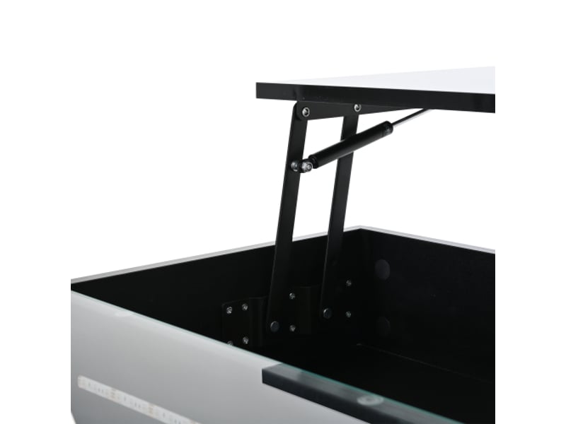 Table basse réglable 80x80 cm avec rangements cachés, 2 tiroirs, éclairage led et verre trempé noir brillant - Conforama D