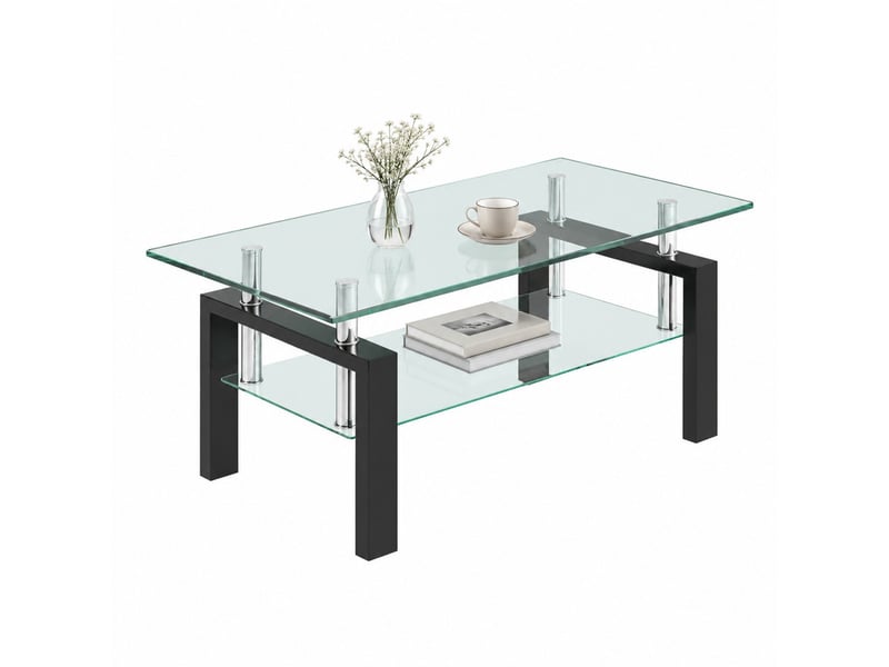  Table basse 100x60x44 cm en verre trempé et métal avec étagère transparente chicfurn  - Conforama A
