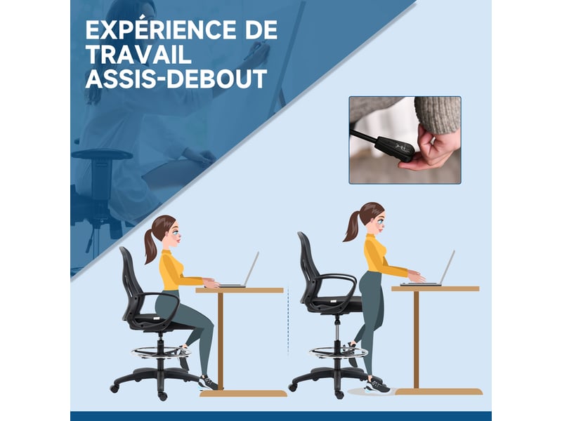  Lot de 2 fauteuils de bureau chaise de bureau assise haute réglable pivotant 360° maille noir respirante  - Conforama E