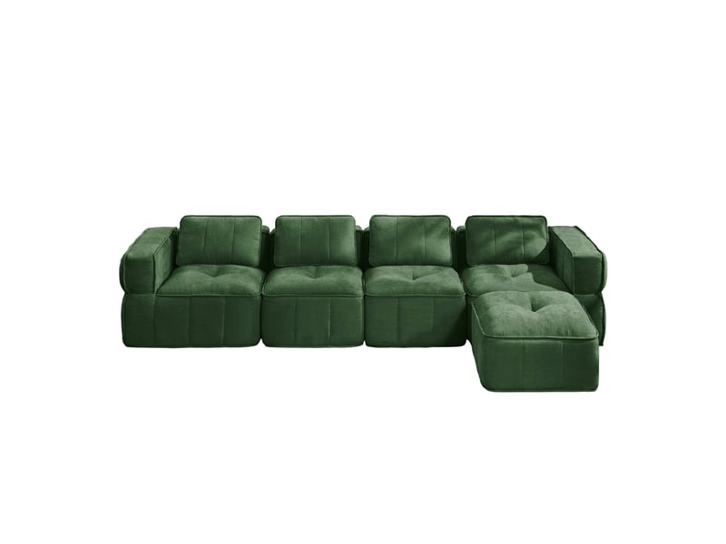  Canapé modulable 4 places d'angle avec pouf en polyester vert 344x162x67 cm, assise profonde, salon séjour W3325S00511 - Conforama A