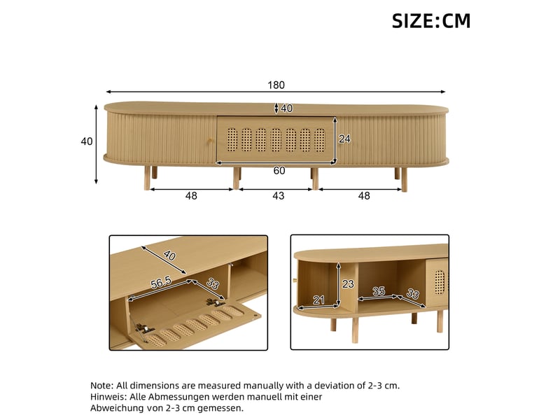  Meuble tv 180 cm 5 rangements fermés coloris naturel homvra  - Conforama E
