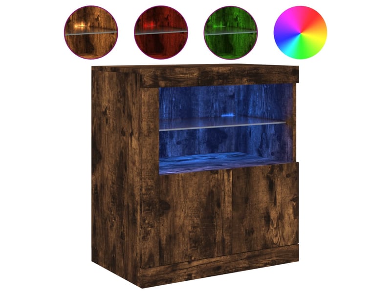  Buffet salon, buffet de rangement avec lumières led chêne fumé 60,5x37x67 cm  - Conforama A