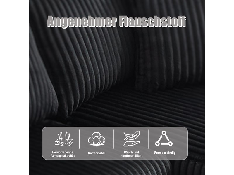  Canapé modulaire avec méridienne 257x160x62 cm velours côtelé noir 5 coussins et 2 places séparables  - Conforama D