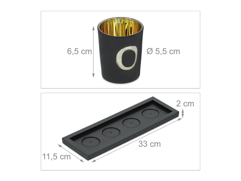  Lot de photophores décoratifs avec plateau esthétiques 4 bougeoirs 60 x 20 x 5 cm en métal noir 13_0011906  - Conforama B