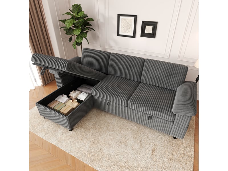  Canapé d'angle convertible 214x138,5x89 cm coloris gris  - Conforama D