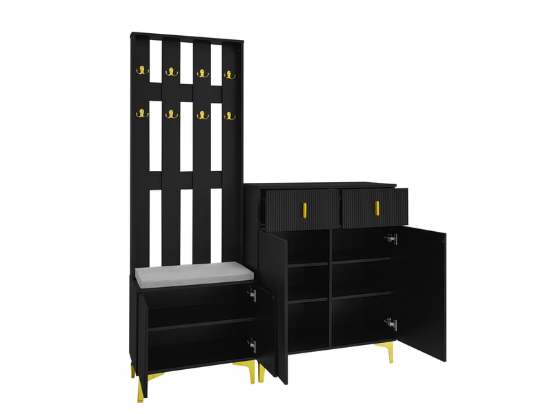  Ensemble vestiaire d'entrée banc meuble à chaussures 2 portes 2 tiroirs noir WF23262189S - Conforama B