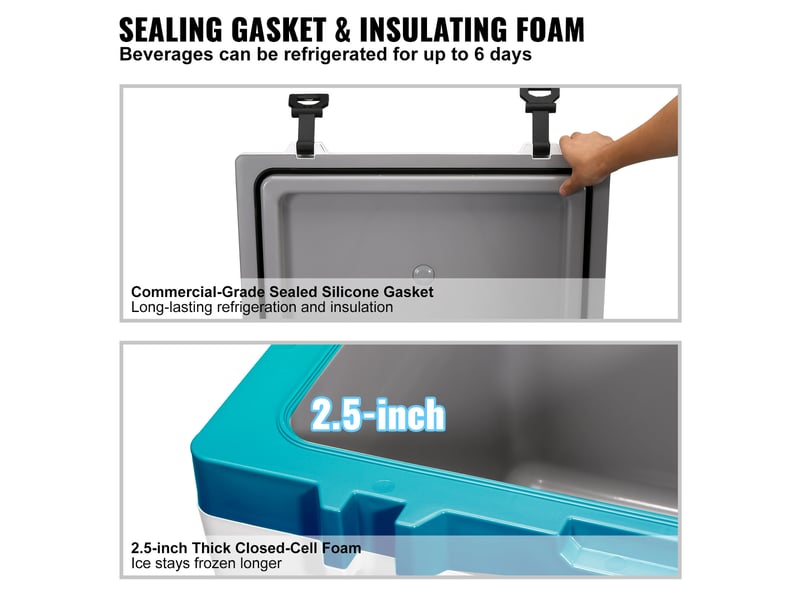  Glaciere portable 49,2 l 45-50 canettes glaciere rigide isotherme hermetique en plastique pp isolation en mousse pour garder au froid les aliments boissons randonnee pique-nique 62,5x43x45 cm  - Conforama C