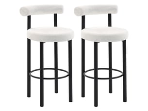 Lot de 2 tabourets de bar, chaises de bar en tissu bouclette avec dossier incurvé, 50x52,5x98cm, repose-pieds, blanc