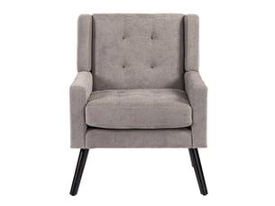 Fauteuil rembourré capitonné avec coussin en mousse haute densité, pieds en bois massif, lin gris clair
