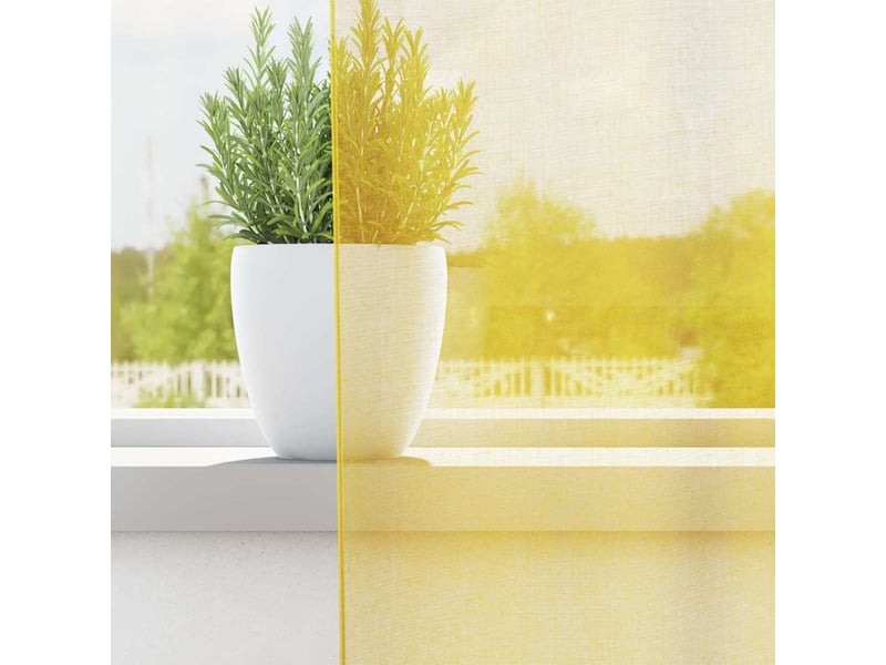  Lot de 2 rideaux en voile, voilages avec boucles jaune 140x245 cm cf44305  - Conforama C