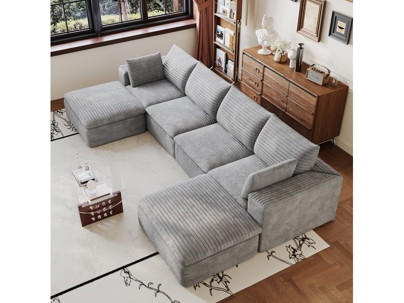  Canapé modulaire tcqpz canapé nuage 6 places 340 x 160 x 82 cm velours côtelé gris foncé déhoussable sans montage  - Conforama E
