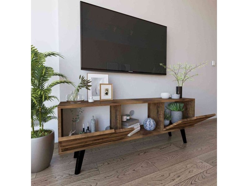  Meuble tv 2 portes en aggloméré siena noyer  - Conforama D
