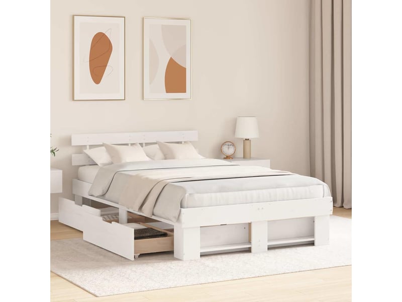  Lit double- lit adulte -  cadre de lit avec tiroir blanc 135 x 190 cm pin massif  - Conforama B