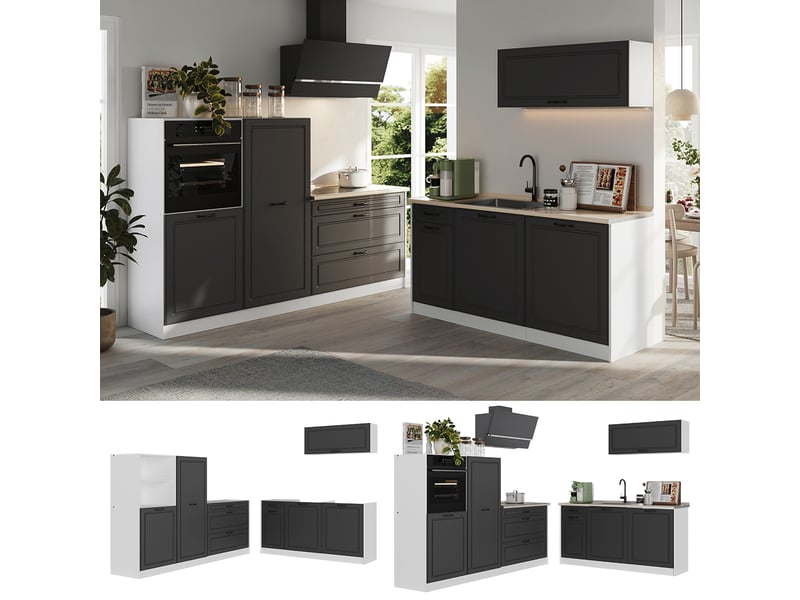  Vicco cuisine, anthracite campagneblanc, 220cm plan de travail marbre  - Conforama D