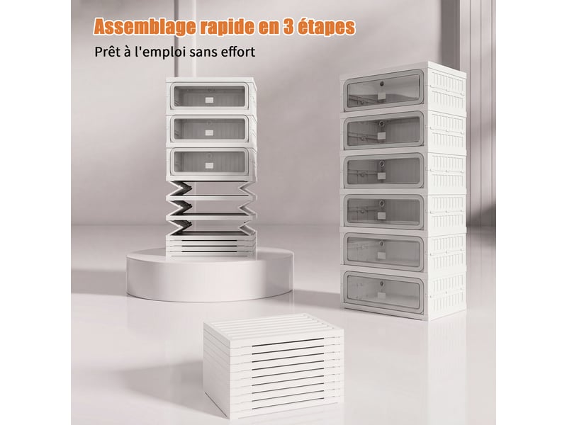  Meuble à chaussures pliable,45×34×106 cm,6 niveaux, 12 paires,porte transparente en pet,matériau pp,style moderne,blanc  - Conforama D