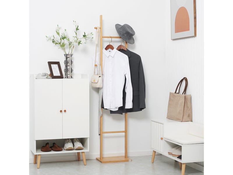  Porte-manteau sur pied avec 3 tringles et 2 crochets en bambou naturel 36x24x168 cm  - Conforama B
