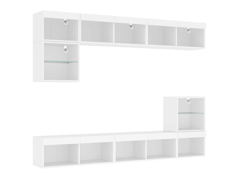  Meuble tv - unités murales tv avec led 8 pcs blanc bois d'ingénierie  - Conforama C