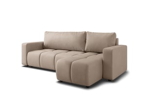 Canapé d'angle réversible convertible MASSENO 3 places Polyester beige avec coffre de rangement