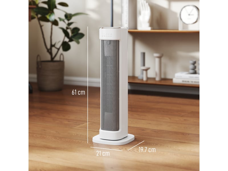  Chauffage soufflant en céramique 2000 w avec 3 niveaux de température réglables, minuterie 15 heures, télécommande, blanc  - Conforama E