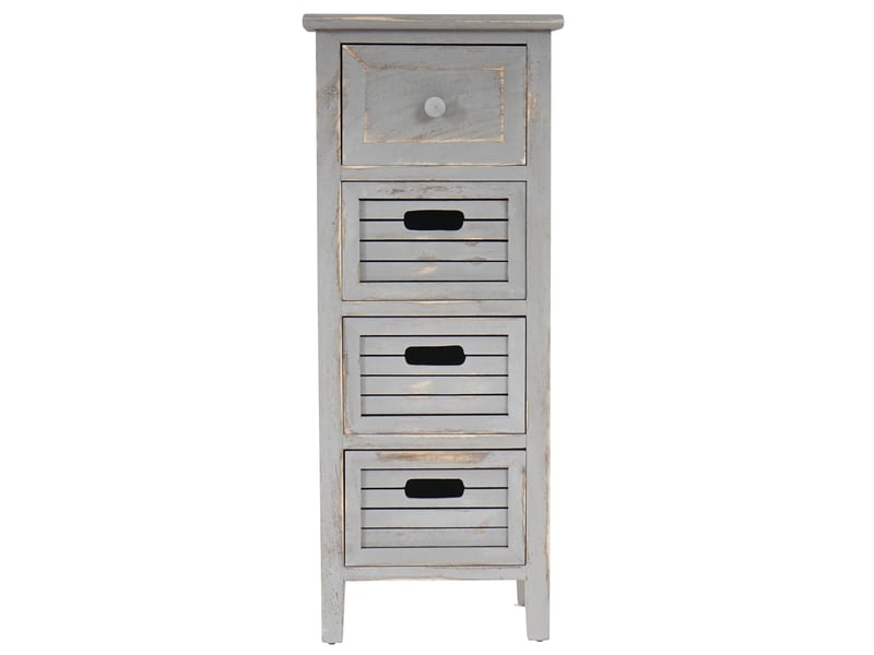 Commode, table d'appoint, armoire, 4 tiroirs, 30x25x74cm, shabby, vintage - gris  - Conforama E
