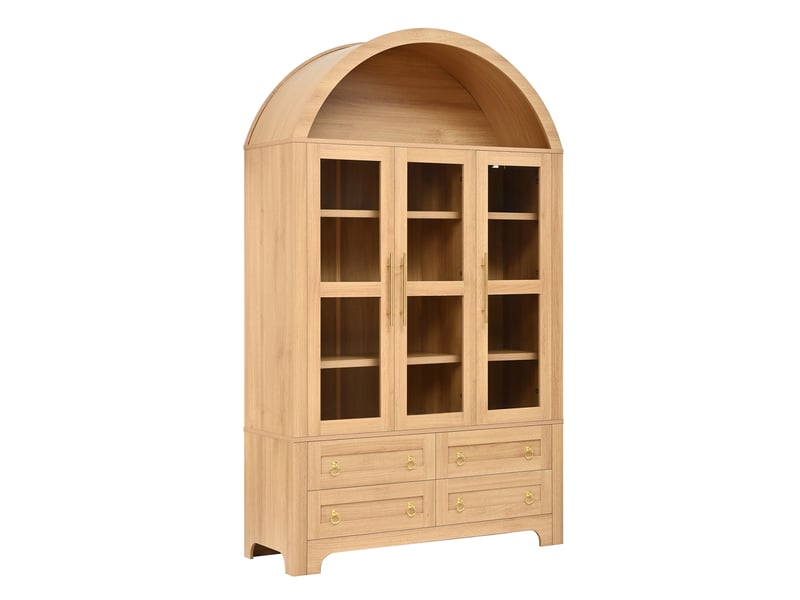Buffet haut 3 portes vitrées et 4 tiroirs 110x40x185 cm coloris naturel - Conforama R