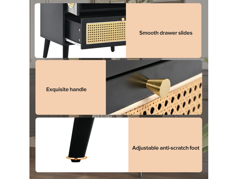 Buffet haut 60x40x110,5 cm, 2 portes, 1 tiroir, 2 compartiments rangement, panneaux de particules, noir - Conforama E