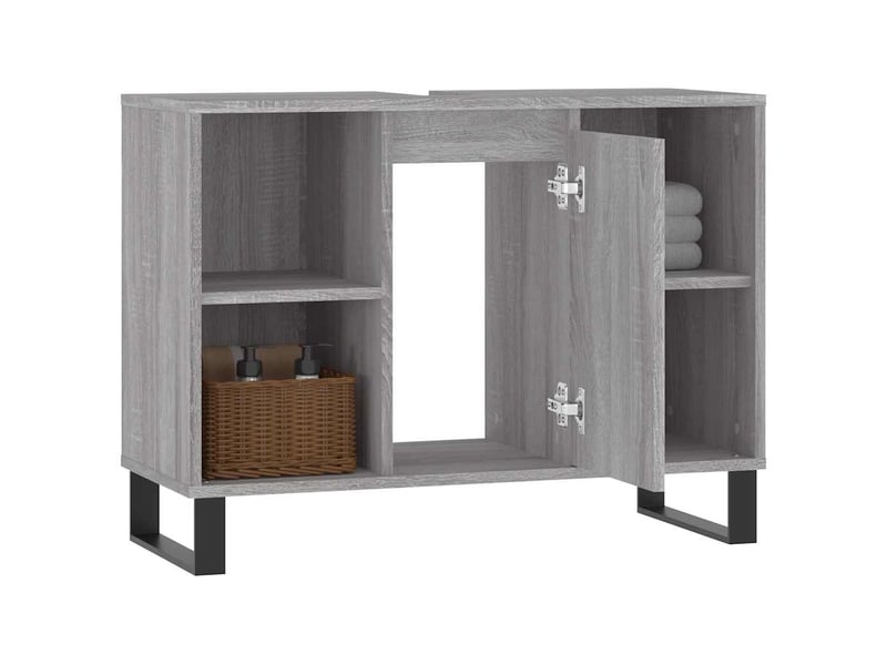  Meuble salle de bain rangement, commode sonoma gris 80x33x60 cm bois d'ingénierie shl8144  - Conforama D