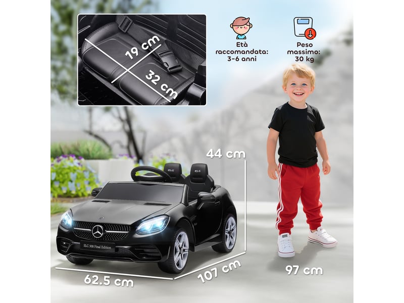  Voiture électrique mercedes slc 300 sous licence officielle pour enfants, avec télécommande, en polypropylène et métal, 107 x 62,5 x 44 cm, noire  - Conforama E