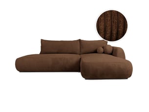 Canapé d'angle droit convertible LOUNGITUDE FABIO 5 places Velours côtelé marron avec coffre de rangement
