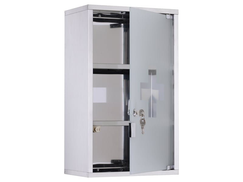  Armoire à pharmacie 50 x 30 x 18 cm, trousse de premiers secours mobile pour salle de bain en acier inoxydable avec serrure  - Conforama A
