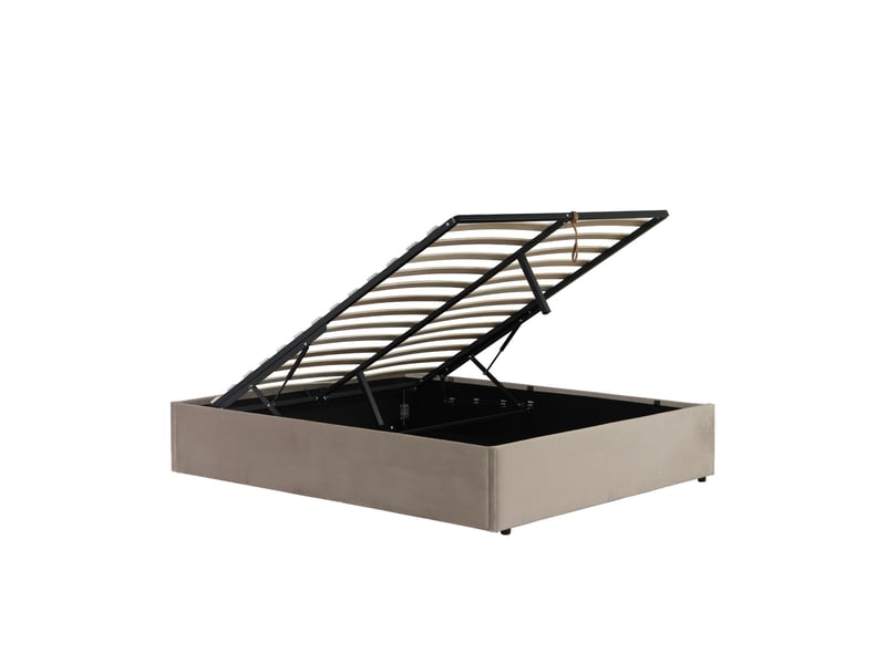  Lit coffre 140x190 velours taupe terre de nuit  - Conforama C