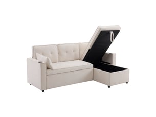 Canapé d'angle réversible convertible SAPGAKS 3 places Coton / Lin beige avec coffre de rangement