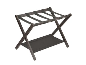 Porte-bagages pliant de luxe en bambou avec étagère, sangles nylon résistantes, charge 50 kg – chambre d'amis, salon, hôtel-marron