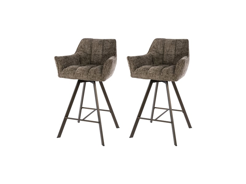  Lot 2 chaises de bar pivotantes tissu texturé taupe et bronze - jordi  - Conforama A